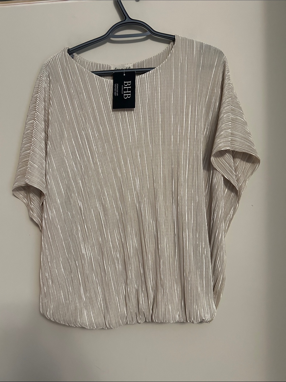 Lime & Chili Shimmery Cream Pleated Short Sleeve Top size M NWT